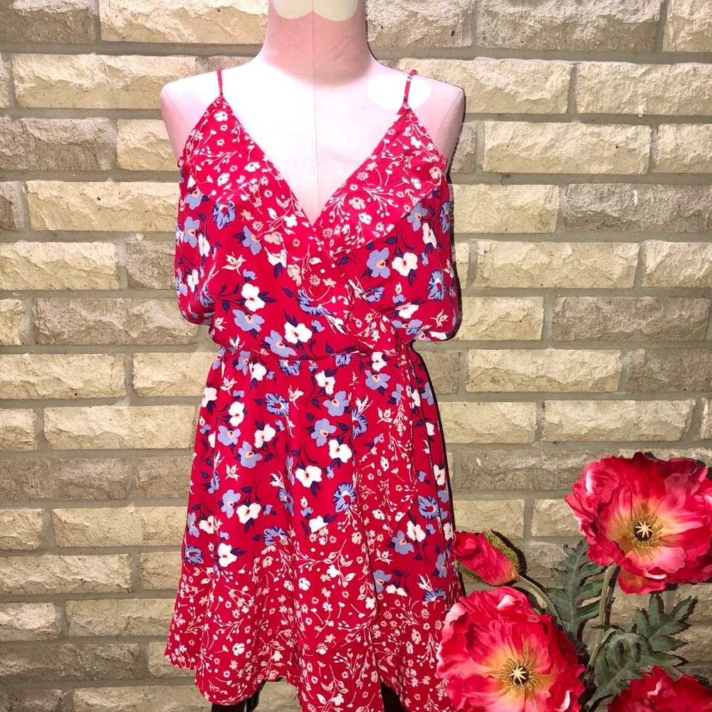 Sexy Little Red Ruffled Floral Dress